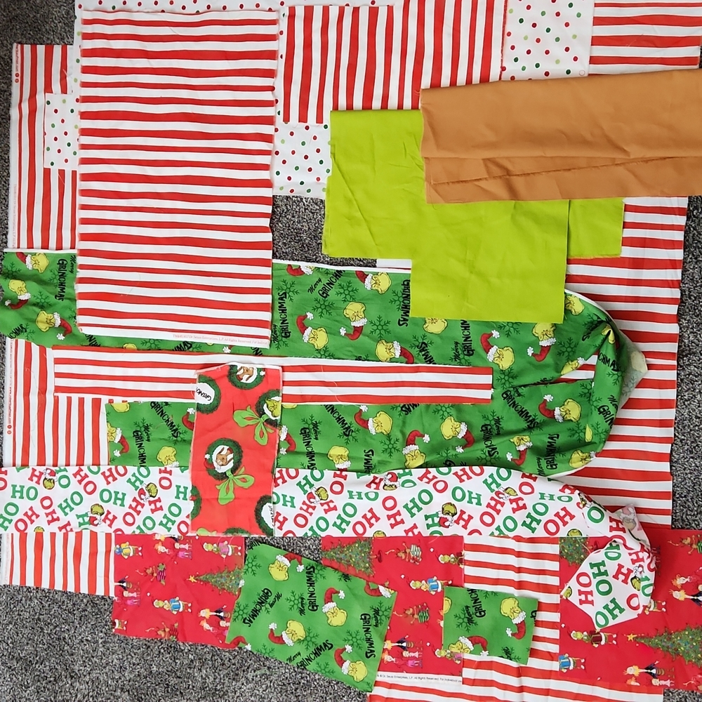 Grinch fabric 100% cotton.  Washed never used Dr. Suess the grinch fabric.